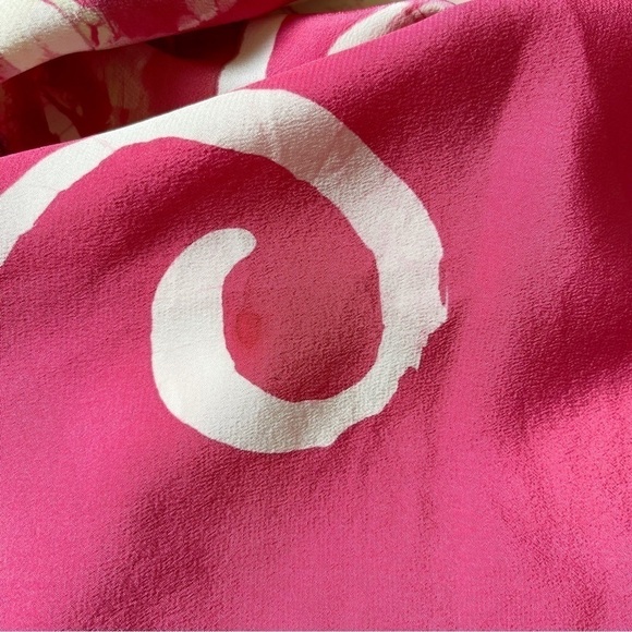 Vtg Kathy Robinson Silk Scarf Tie Dye Swirls Pink Black Trim & Tassels Triangle - Picture 14 of 16